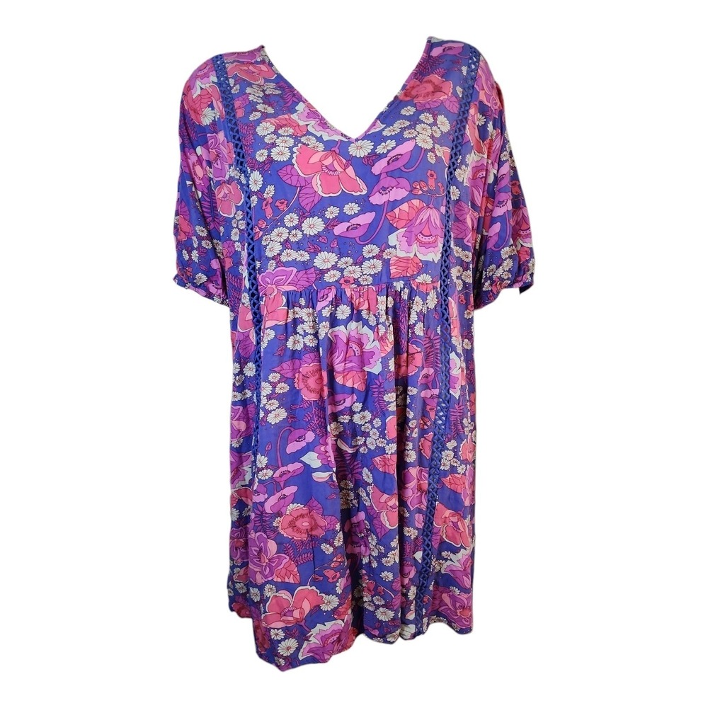 Rusttydustty Top Womens Plus Size 2XL Purple Pink Floral Boho Festival Crochet
